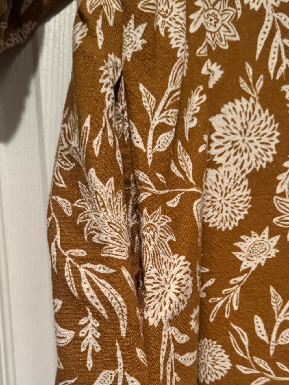 Universal Thread Sz XL Raw Umber Brown Floral Puff-Sleeve Cotton Mini Dress - Picture 11 of 13